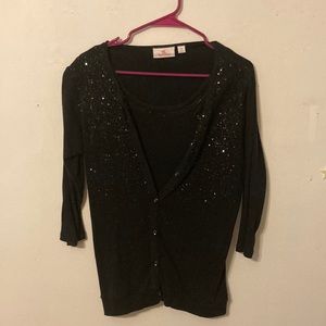 Sequined Quacker Factory XS cardigan with attached shelll -black